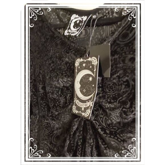 NWT~Killstar Betty Sage Black Velvet Paisley Print Long Sleeve Top Sz XL - Picture 2 of 3